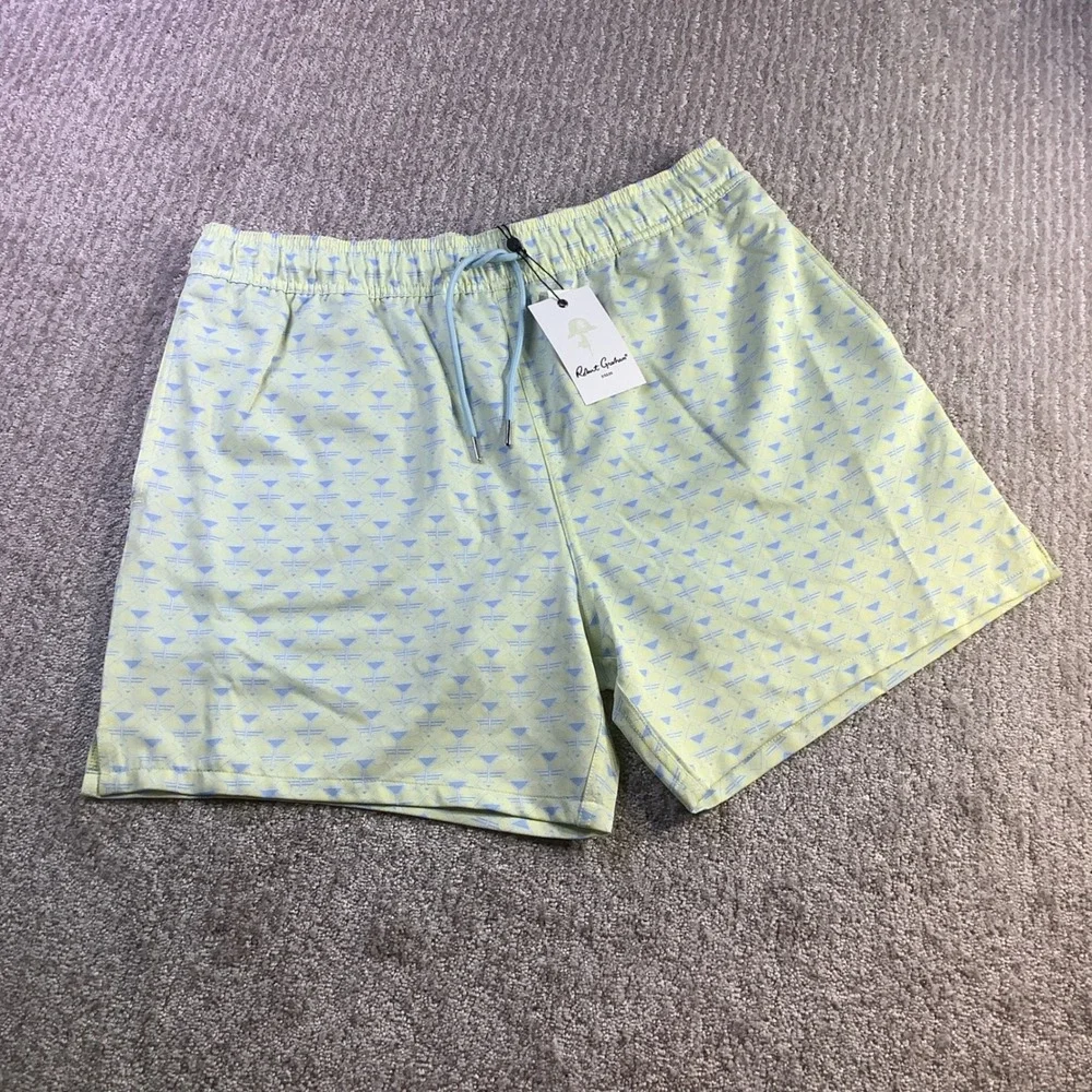 Robert Graham Mens Martini Tower Swim Trunks Yellow Blue Size L NWT